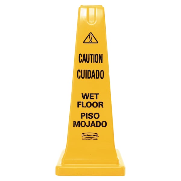 Rubbermaid Commercial 4-Side Caution, Wet Floor Safety Cone, 10.5w x 10.5d x 25 5/8h, Yellow FG627777YEL - main
